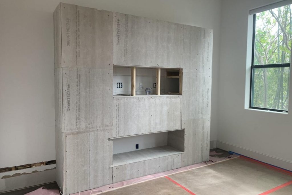 Banks - entertainment center with Durock cement board