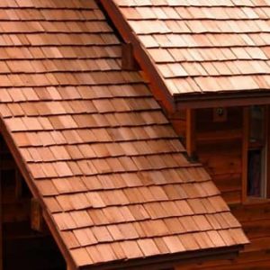 House roof made from wooden cedar shakes