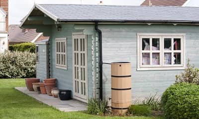Garden shed with low slope roof