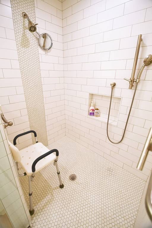 Memorial bathroom remodel - sliding handheld shower